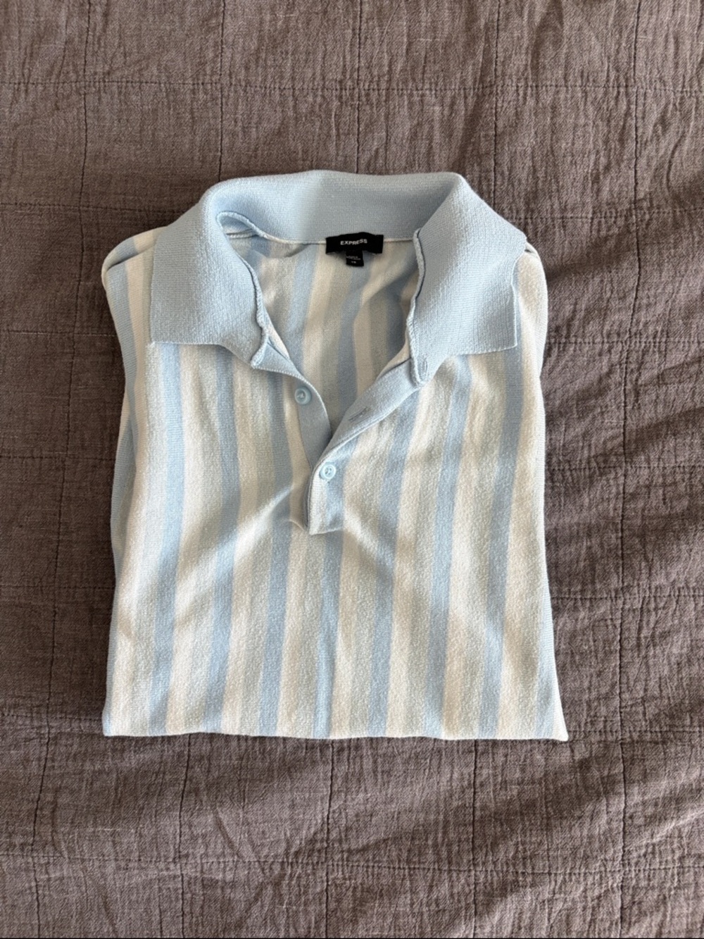 Express Blue & White Striped Knit Polo